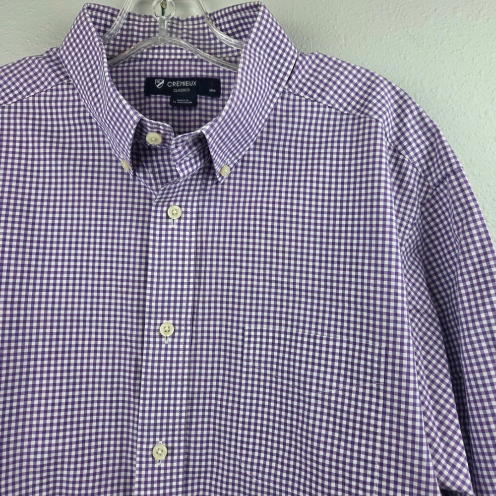 Cremieux Classics Mens Large Purple Gingham Button Down Long Sleeve Shirt